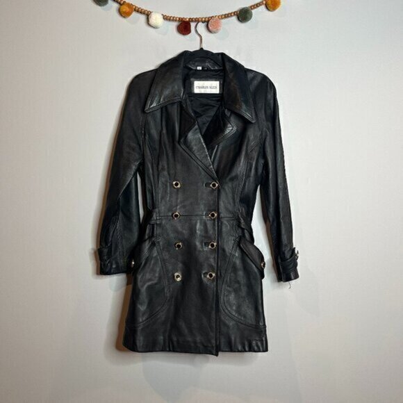 Vintage Charles Klein black leather jacket embellished buttons - Picture 1 of 6